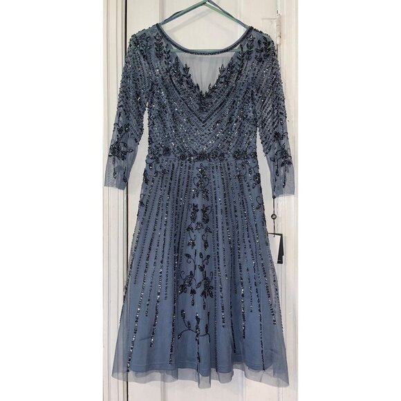 NWT Adriana Papell Beaded Sequin Cocktail Dress Size 0 Retail $279 - Picture 4 of 10